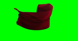 4k Red wave satin fabric Green chroma background.Wavy silk cloth fluttering in the wind.tenderness and airiness.3D digital animation of seamless clothe revealing object waving ribbon streamer riband.