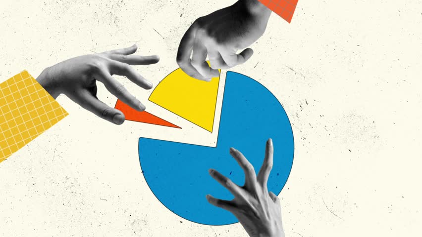Stop motion, animation. Goals, objectives, plans. Human hands control, taking pieces of muclticolored diagram isolated on light background. Inspiration, idea. Concept of work, occupation, business