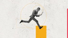 Stop motion, animation. Start up, hard work. Young man, businessman, finance analyst or clerk in business clothes. Concept of finance, economy, professional occupation, ad. Creative collage - Powered by Shutterstock - Get 15% off with code: PIKWIZARD15