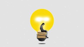 Stop motion, animation. Woman sitting in light bulb. Idea, innovation, creativity, solution concept. Businesswoman having a good idea for a business. Contemporary creative art, design. Thought process - Powered by Shutterstock - Get 15% off with code: PIKWIZARD15