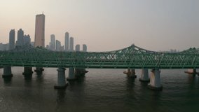 Korea drone footage, Seoul, Han river, Bridge landscape