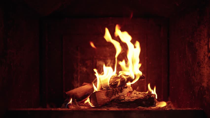 Firewood burning in the fireplace Royalty-Free Stock Footage #1098632247
