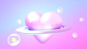 Looped cartoon glossy heart planet with flying star bubbles animation. - Powered by Shutterstock - Get 15% off with code: PIKWIZARD15