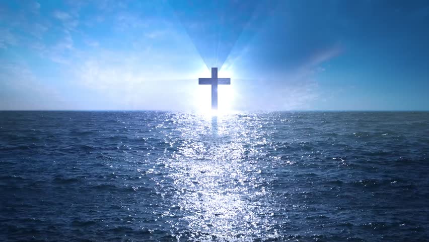 Christ Cross Open Sea symbolizes Faith Power Worship Christianity Easter Seamless Looping Video Royalty-Free Stock Footage #1098635173
