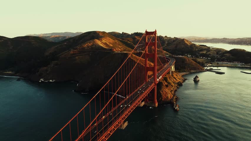Golden Gate Bridge aerial view as the famous landmark in San Francisco USA Royalty-Free Stock Footage #1098636193