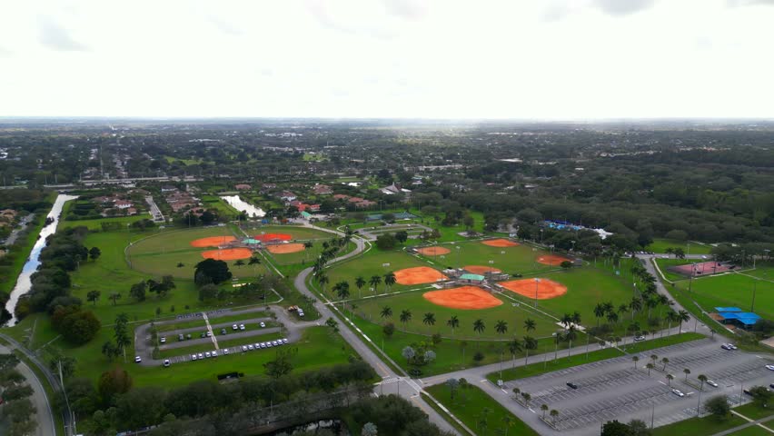 Aerial establishing shot Pine Island Park Davie FL