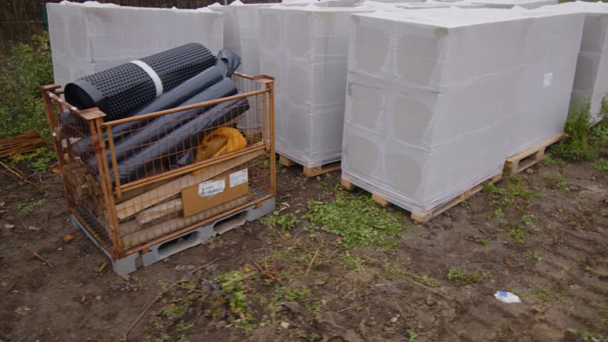 pallets with insulation material at construction site
