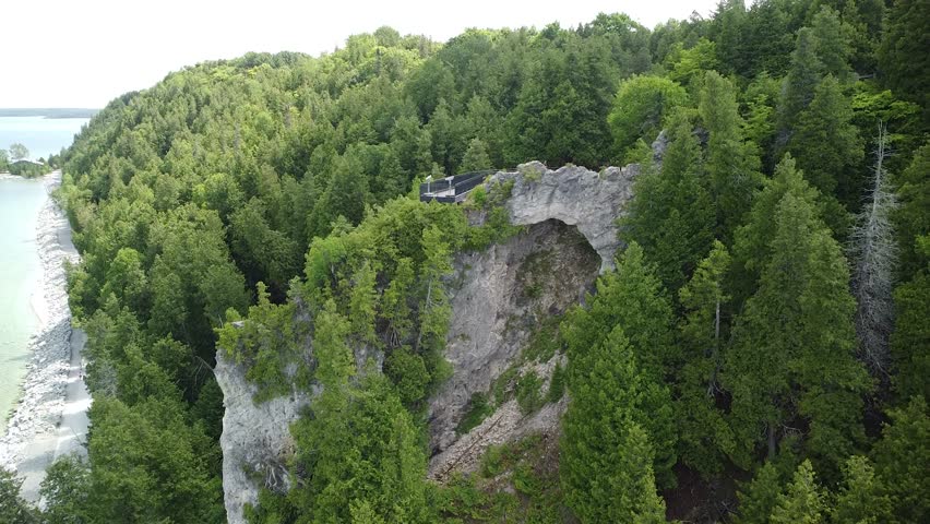 Arch Rock Mackinac Island Aerial Ascent