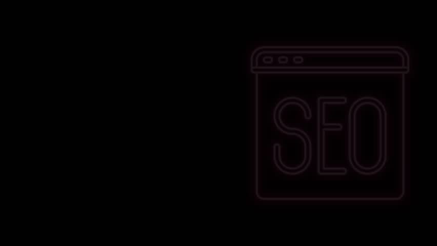 Glowing neon line SEO optimization icon isolated on black background. 4K Video motion graphic animation.