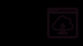 Glowing neon line Cloud upload icon isolated on black background. 4K Video motion graphic animation.
