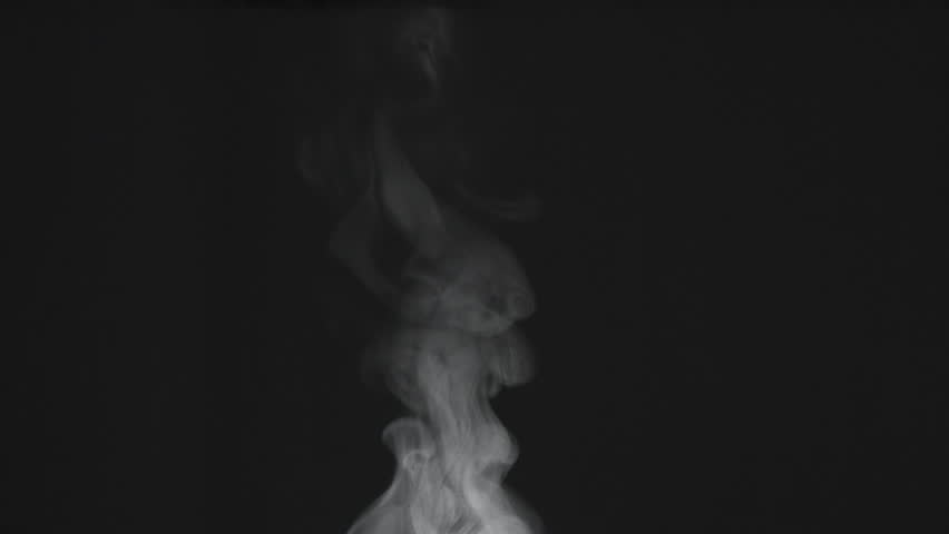 Light Water Vapor from a Mug. White Steam rises from a large pot that is behind the scenes. Black background. Filmed at a speed of 240fps