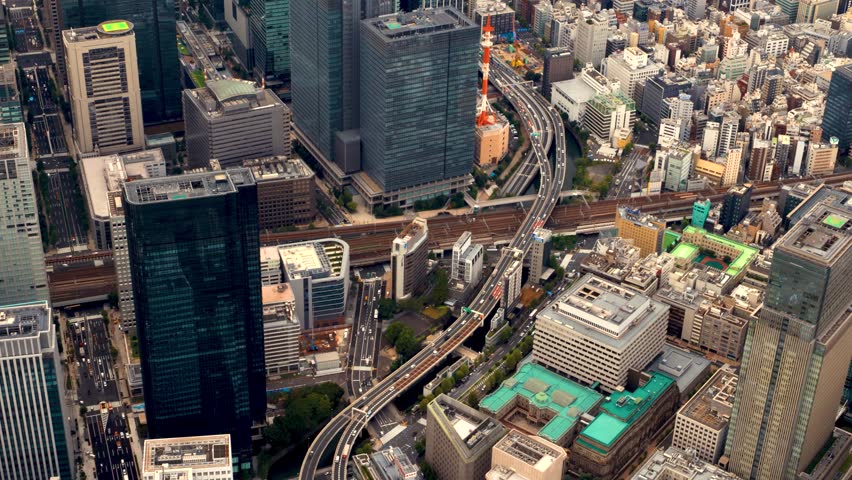 Aerial view of Chiyoda City, Marunouchi district, Tokyo Japan Royalty-Free Stock Footage #1098659261