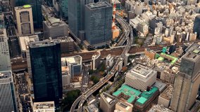 Aerial view of Chiyoda City, Marunouchi district, Tokyo Japan