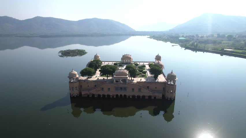 An Aerial Shot of Jal Mahal at Jaipur in Rajasthan,India
