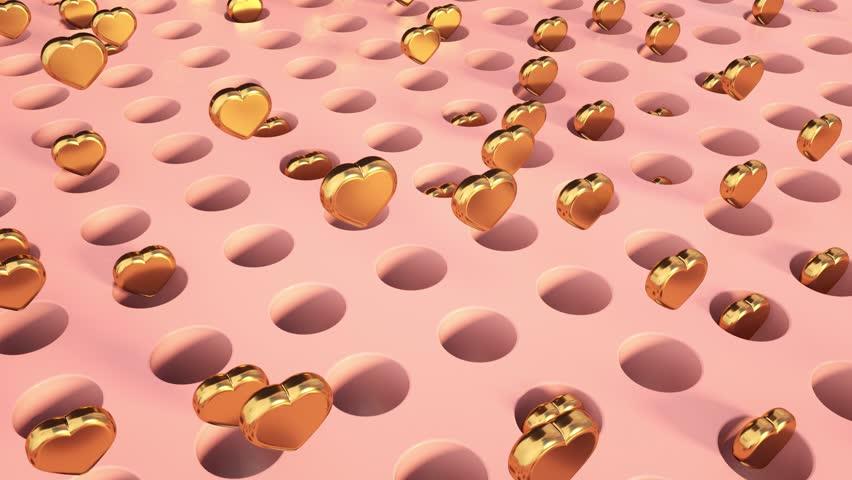 Golden hearts bouncing, floating from the pink holes | Shutterstock HD Video #1098666709