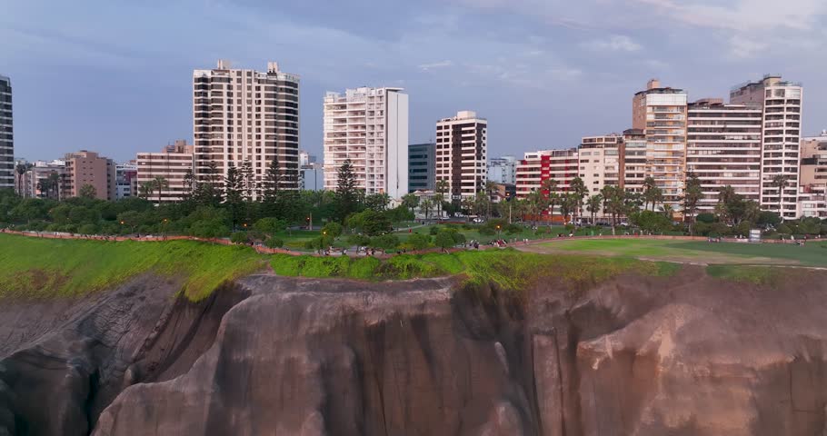 Establishing Aerial View of Lima, Capital and largest city of Peru. valleys of the Chillón, overlooking the Pacific Ocean.
Aerial drone fly above view high resolution 4k

