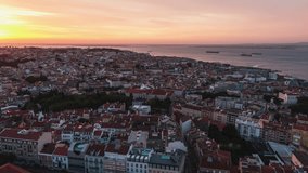 Establishing Aerial View of Lisbon, City Skyline, Portugal, ocean city