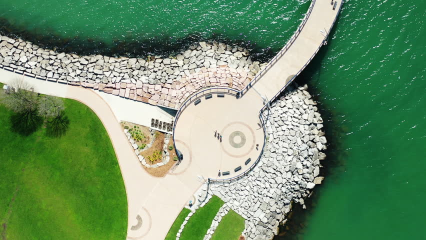 Aerial zoom of Burlington Pier in Ontario, Canada on a fine day 4K