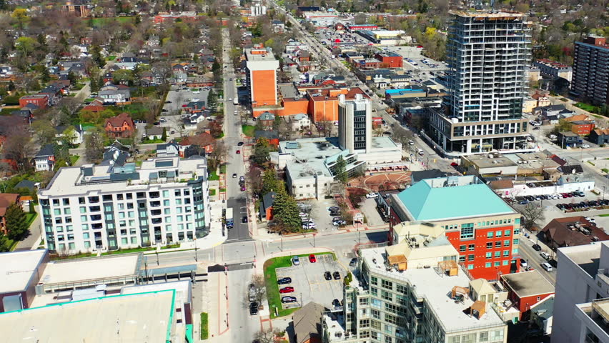 Aerial zoom of Burlington, Ontario, Canada on a fine morning 4K