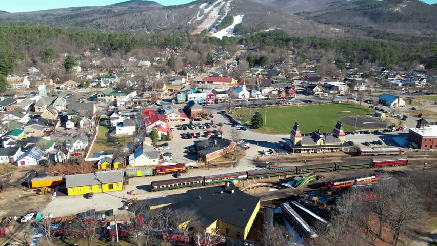 Conway town aerial view, Carrol county, New Hampshire towards White mountain national forest