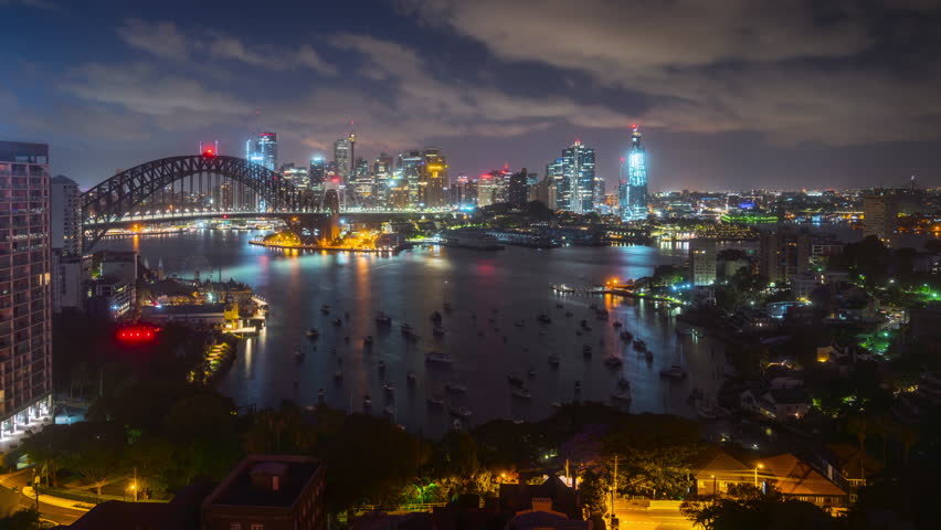 sunrise, time lapse of Sydney harbor, New South Wales, Australia