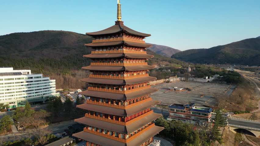 Buddhism pagoda aerial winter view at Gyeongju, South Korea