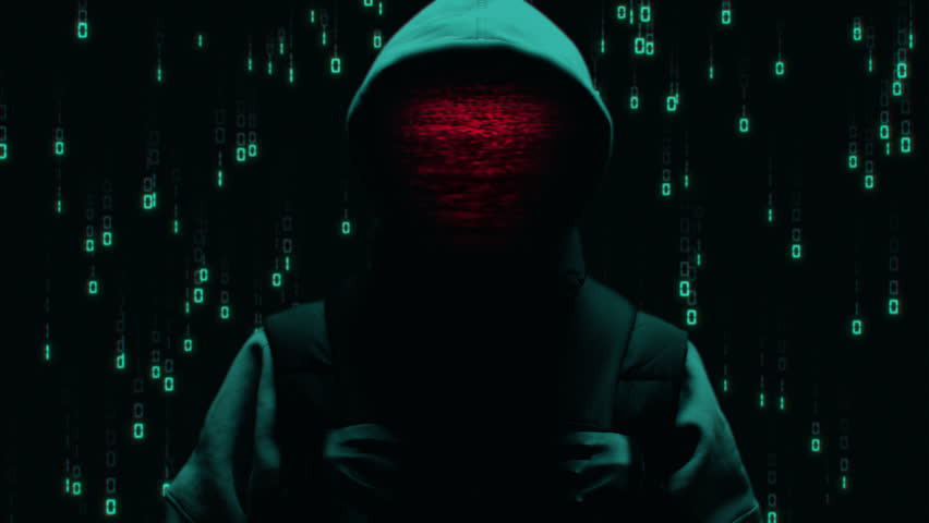 Computer hacker with hoodie. Computer abstract digital code at the background. Darknet fraud and cryptocurrency bitcoin concept. Cybersecurity and data protection in social network Royalty-Free Stock Footage #1098678707
