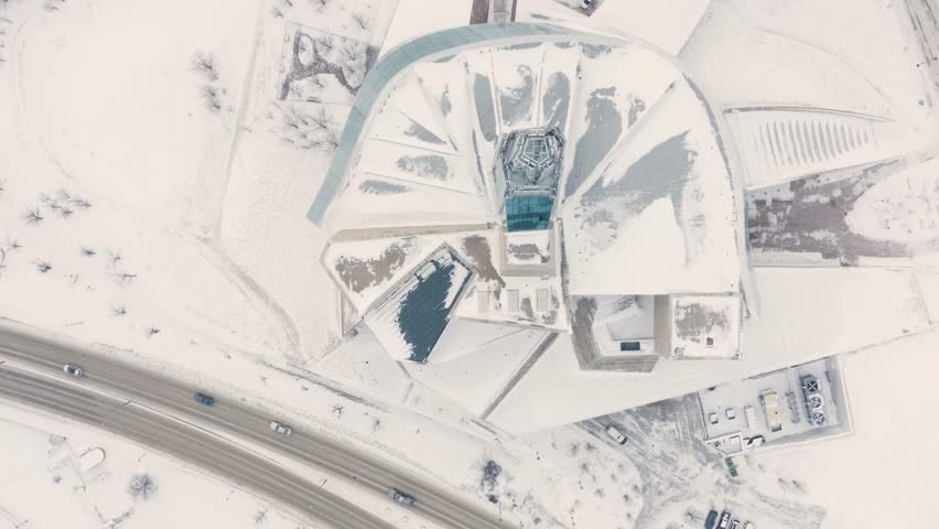 Tilt up revealing The Forks during an ice storm in Winnipeg, Manitoba, Canada.