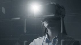 Businesswoman in VR headset analysing stock market graphs on virtual screen. - Powered by Shutterstock - Get 15% off with code: PIKWIZARD15