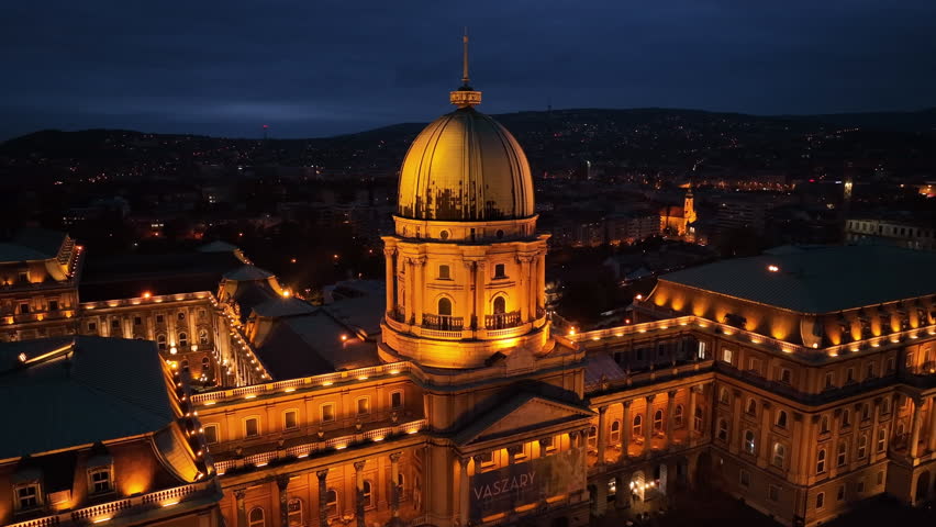 Budapest, Hungary, aerial view of Buda Castle, the historical castle and palace complex of the Hungarian Kings
