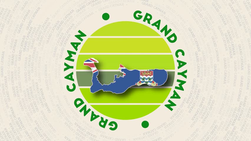 Grand Cayman logo intro. Badge with the circular name and map of island. Awesome Grand Cayman round logo animation.