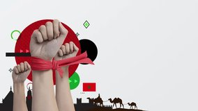  National or Independence day design for Moroccan flag.Morocco Flag in raised fists. abstract video 