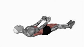 Dumbbell Crunch Hold with Legs Off fitness exercise workout animation male muscle highlight demonstration at 4K resolution 60 fps crisp quality for websites, apps, blogs, social media etc.