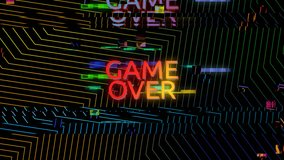 Game over on an abstract animated background. Game over on an animated background.