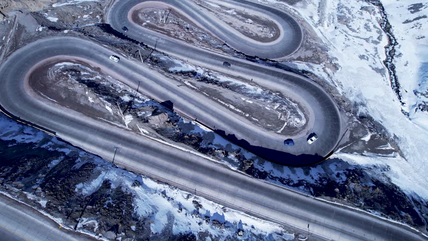 Scenic Curves Road At Andes Mountains Santiago Chile. Road Transportation Scene. Mountain Valley Storm Andes Andes Mountains. Mountain Valley Outdoor Andes Farellones Snowstorm.