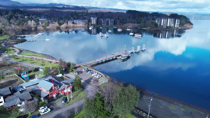 Famous Lake At Pucon Chilean Patagonia Chile. Forest Landscape Scenics Nature. Outdoors Romantic Patagonia Glacier. Outdoors Drone View Patagonia Patagonia Argentina Frost.