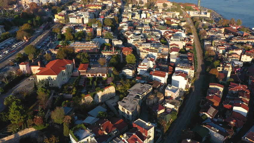 Istanbul, Turkey.Top view. Aerial view from above, city center, European part of the city. Sunny day, summer.