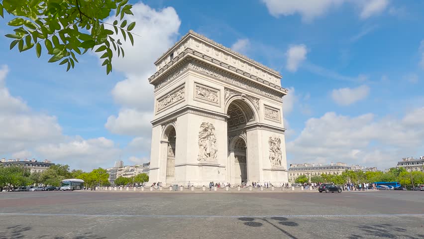 Arc de Triomphe in Paris, France. Light traffic Royalty-Free Stock Footage #1098711617