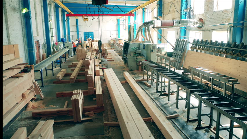 Wood-processing plant with lots of timber and equipment