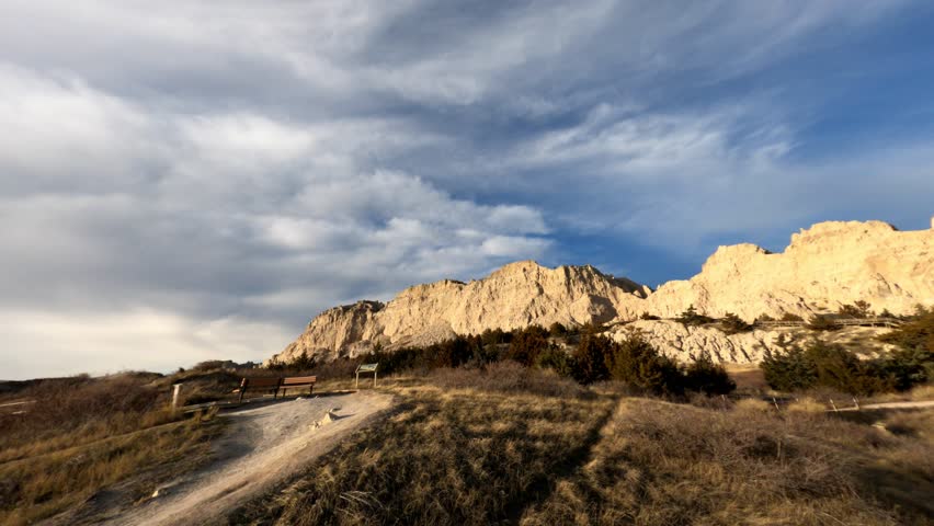 Badlands National Park on a sunny day in the state of South Dakota.