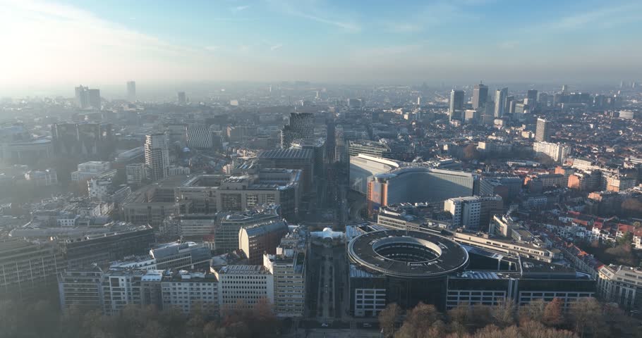 Capital of Belgium, Brussels, large city skyline and buildings cityscape aerial drone overhead view. Panorama landscape cultural attraction, headquarters of european politics. Royalty-Free Stock Footage #1098729729