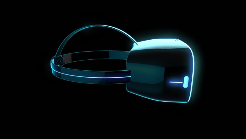 Virtual Reality Headset 3D looping animation, rotating glossy black VR goggles with neon light elements, isolated on black background with alpha matte. Royalty-Free Stock Footage #1098729975