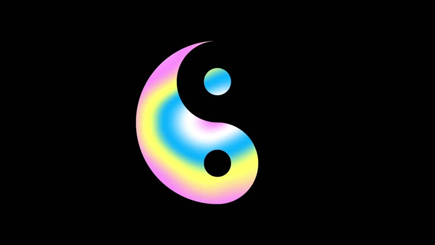 Swirling yin-yang symbol on colorful background. Looping footage.