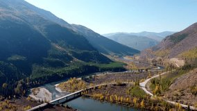Beautiful Drone Aerial Flyaway Video of Scenic Mountain Valley in North Montana close to the Canadian border