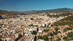 Views of the historic centre of Málaga that reaches the harbour to the south. City of Malaga in Andalusia region of Spain. Views of Catedral de la Encarnación de Málaga and old architecture.
