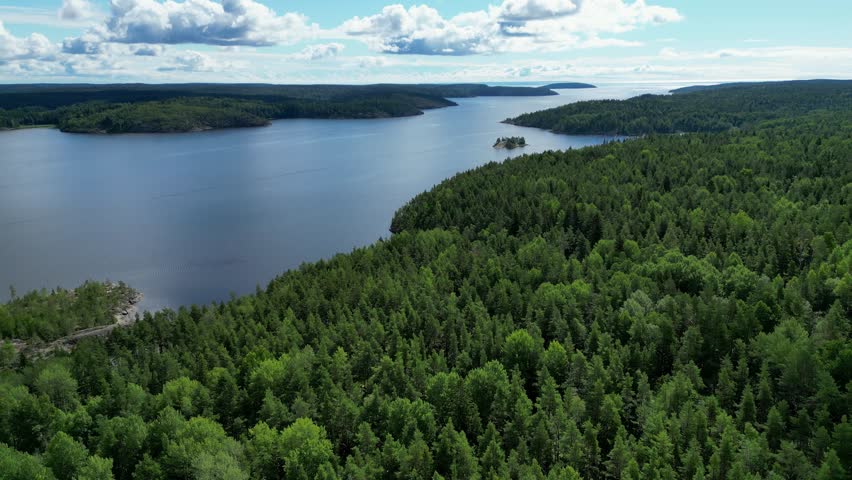 Aerial view Ladoga lake in Karelia, unique landscape Royalty-Free Stock Footage #1098748945