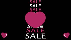 Valentine's Day sale - advertising with hearts animation. Text banner for seasonal and holiday sales. Modern, dynamic motion design for shop or online shopping. Website title.