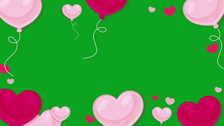 Hearts ballon frame on a green background. Love frame animation with key color. Women's day, Valentine's Day, and Wedding day animation. Key color, Chroma key. Royalty-Free Stock Footage #1098754417