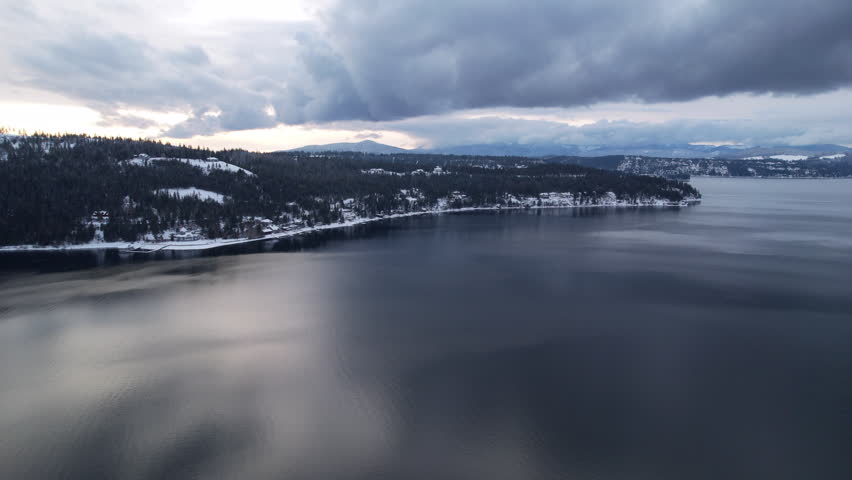 Aerial drone footage of amazing Lake Coeur d