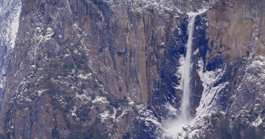 Bridal Veil Falls, Yosemite National Park in winter, California, USA